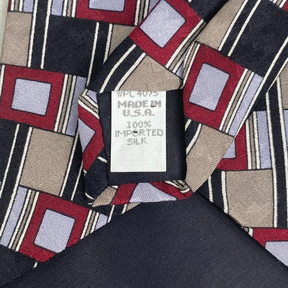 VTG Wembley‎ Necktie Mens OS Geometric Silk Red Black Grey Tan Minimalist 57x4